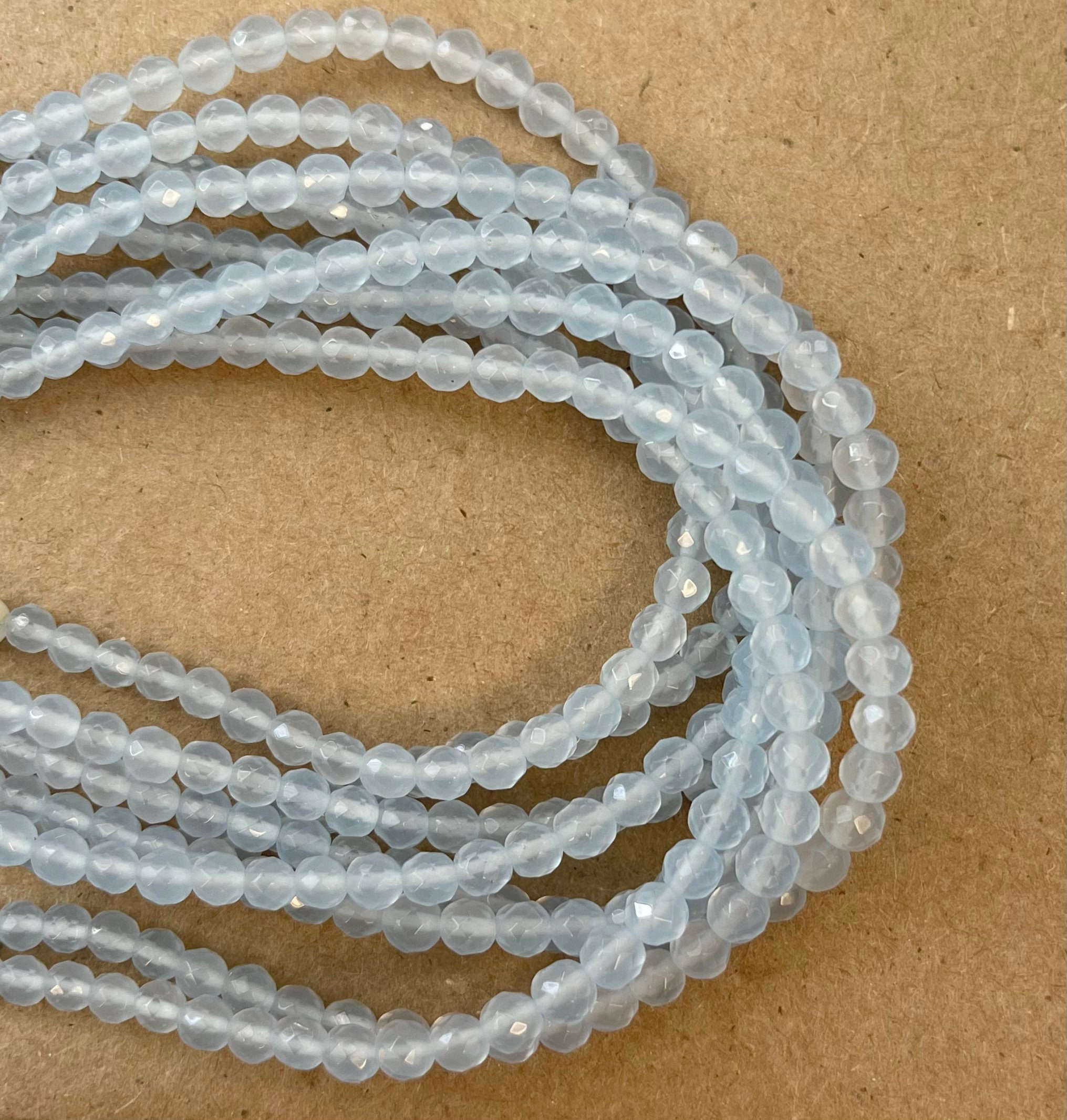 Blue Chalcedony 4mm Faceted Round Gemstone Beads-~ -15.5 Inch Strand