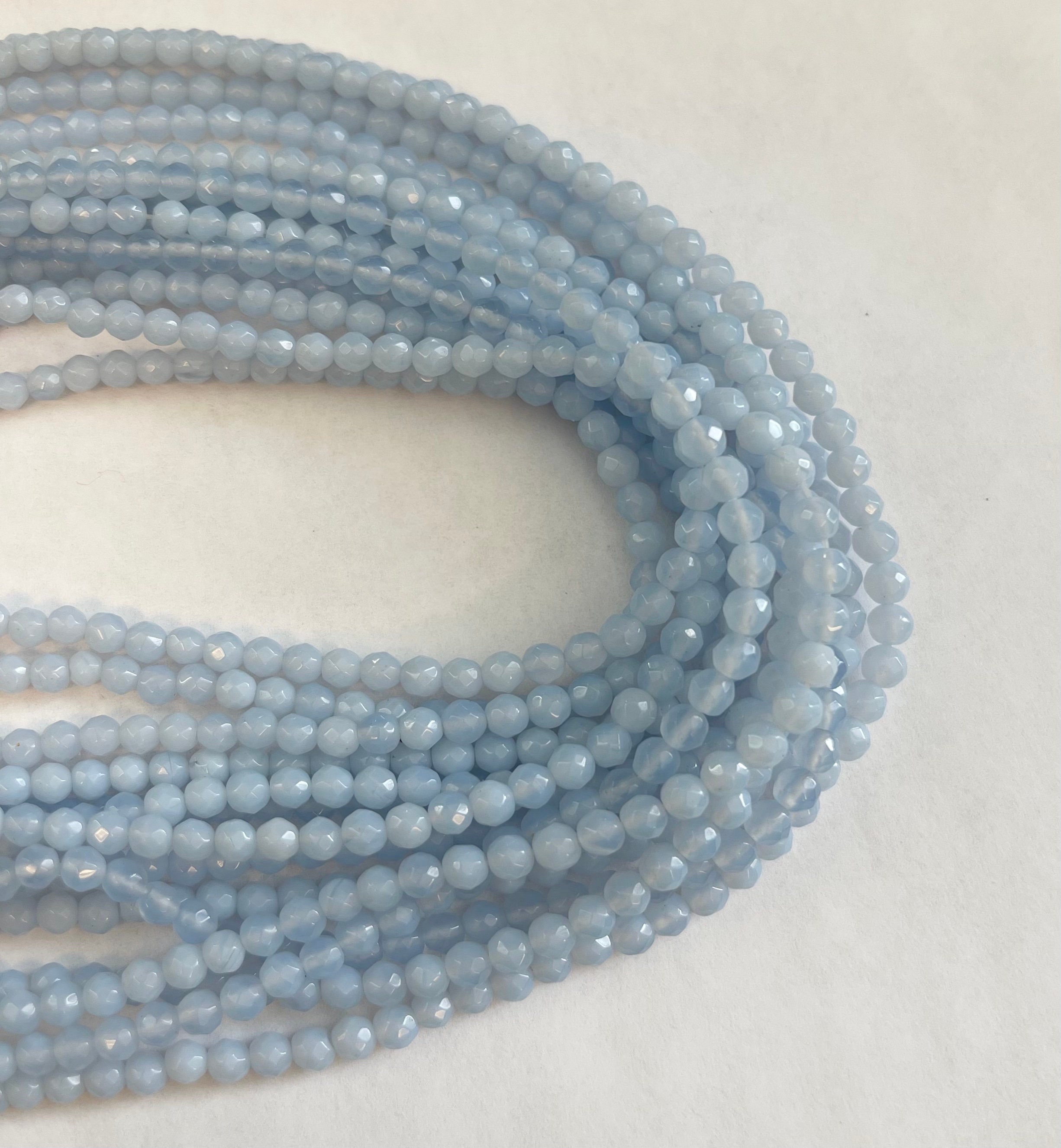 Blue Chalcedony 4mm Faceted Round Gemstone Beads--15.5"