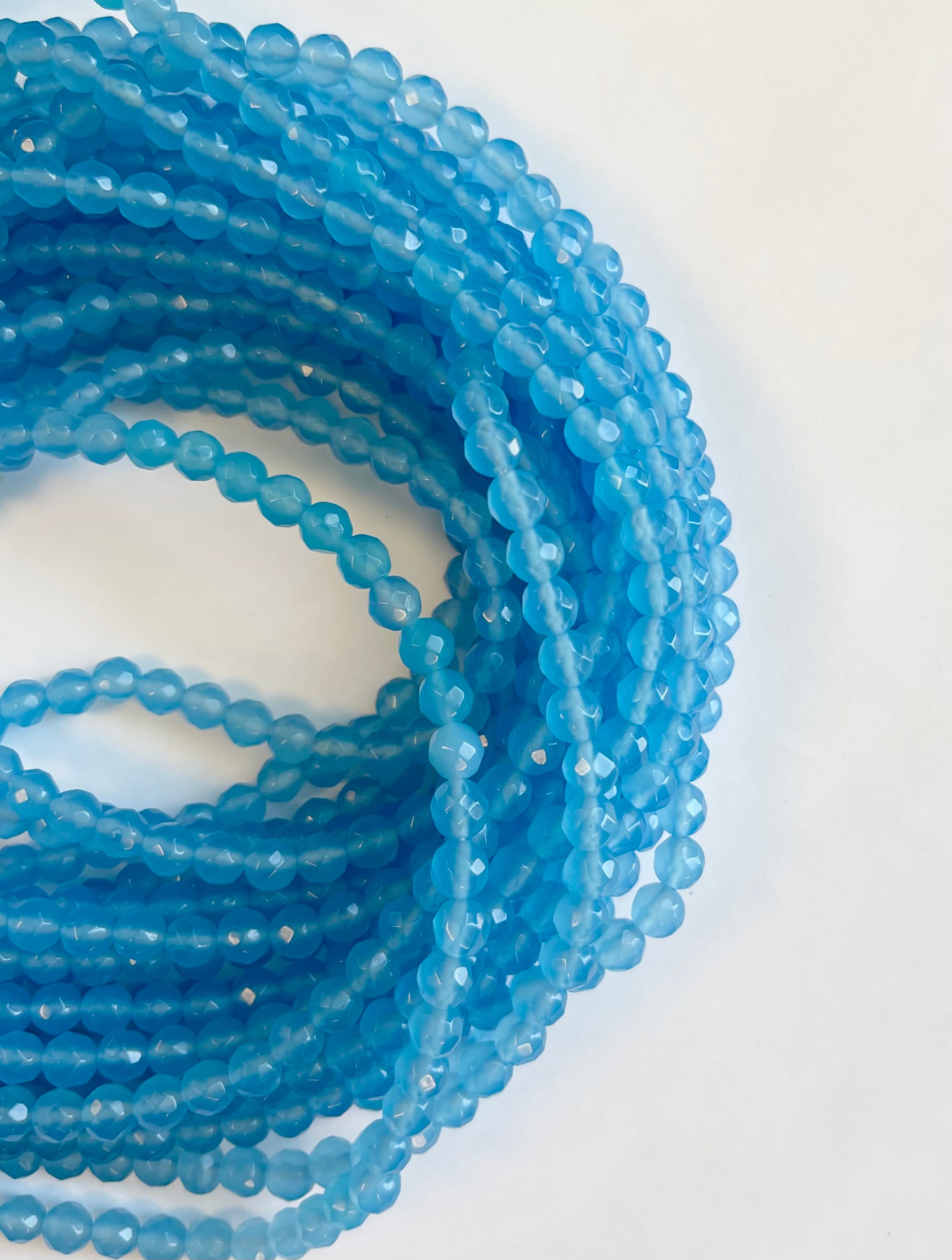 Blue Chalcedony 6mm Faceted Round Gemstone Bead--15.5 Inch Strand