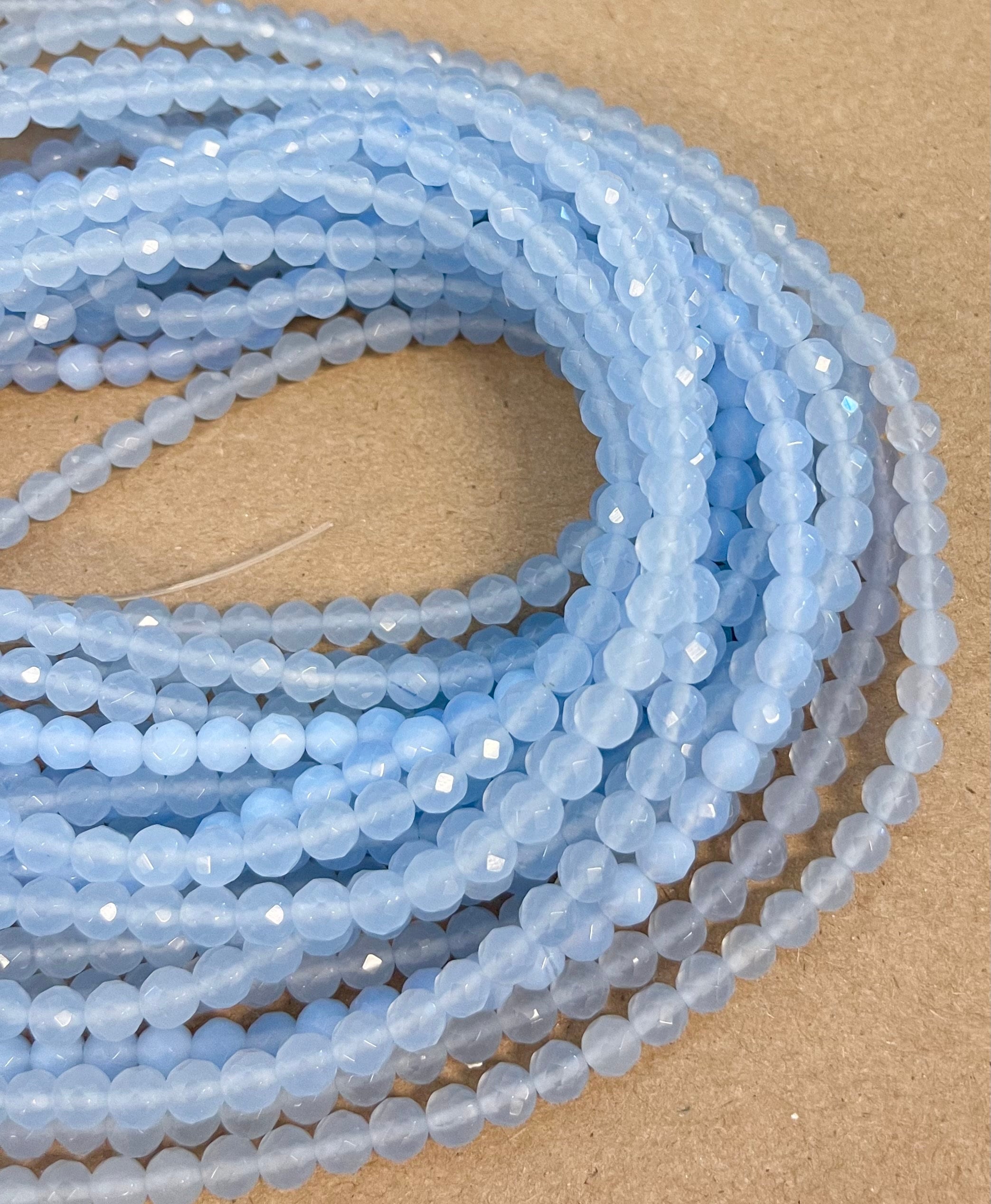 Blue Chalcedony 6mm Faceted Round Gemstone Bead-- 15.5''