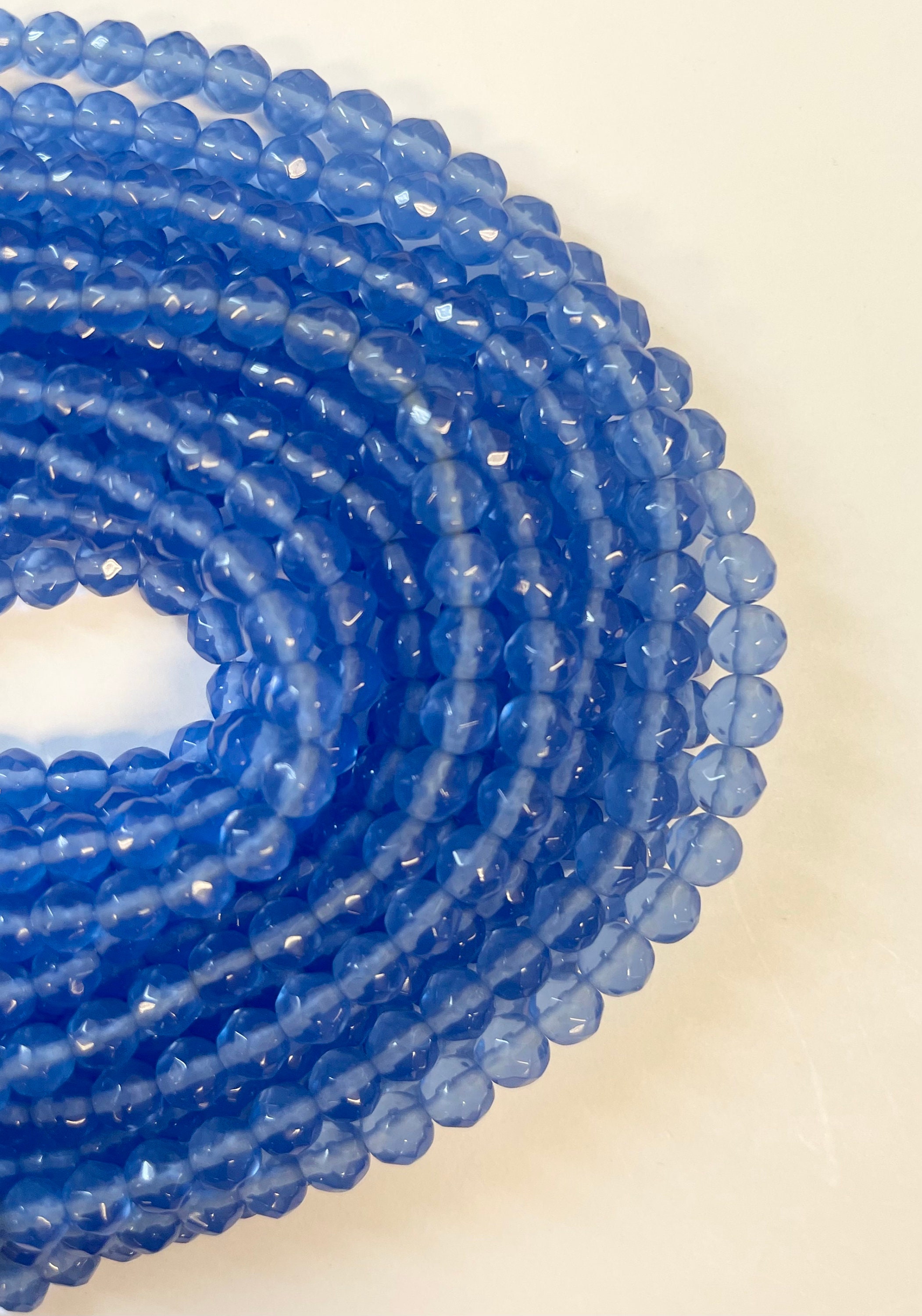 Blue Chalcedony 6mm Faceted Round Gemstone Beads -- 15.5"