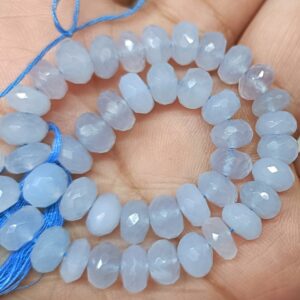 7 Inches Strand,Natural Holly Blue Chalcedony Faceted Rondelles Size 7-8mm 7 Inches Strand,Natural Holly Blue Chalcedony Faceted Rondelles Size 7-8mm