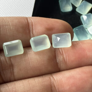 7 Pieces 8x6mm Aqua Blue Chalcedony Rose Emerald Cut Faceted Loose Gemstones, Aqua Chalcedony Loose For Jewelry, Chalcedony Ring, GDS400/17