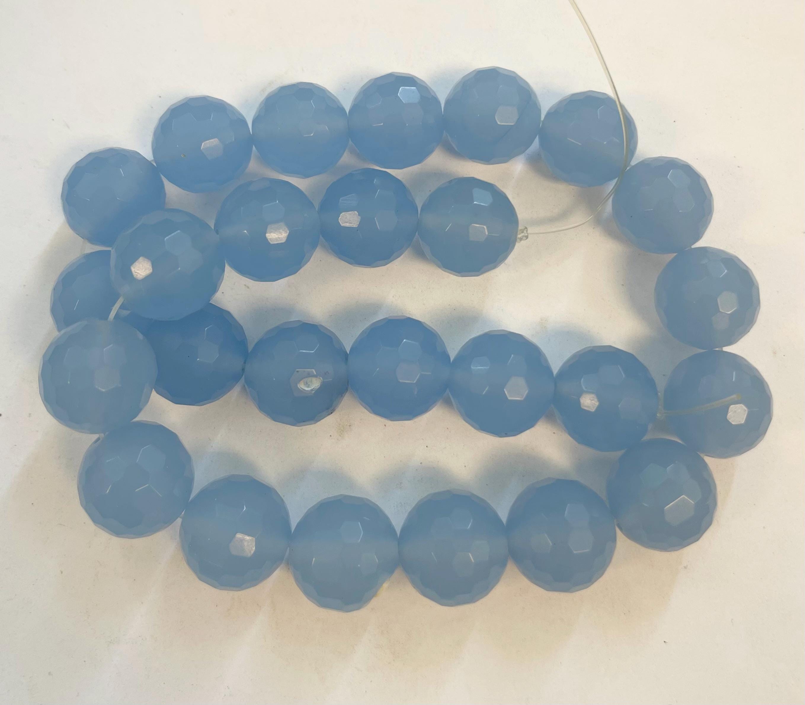 Blue Chalcedony  8mm 12mm 16mm Faceted Round Gemstone Bead -- 15.5''