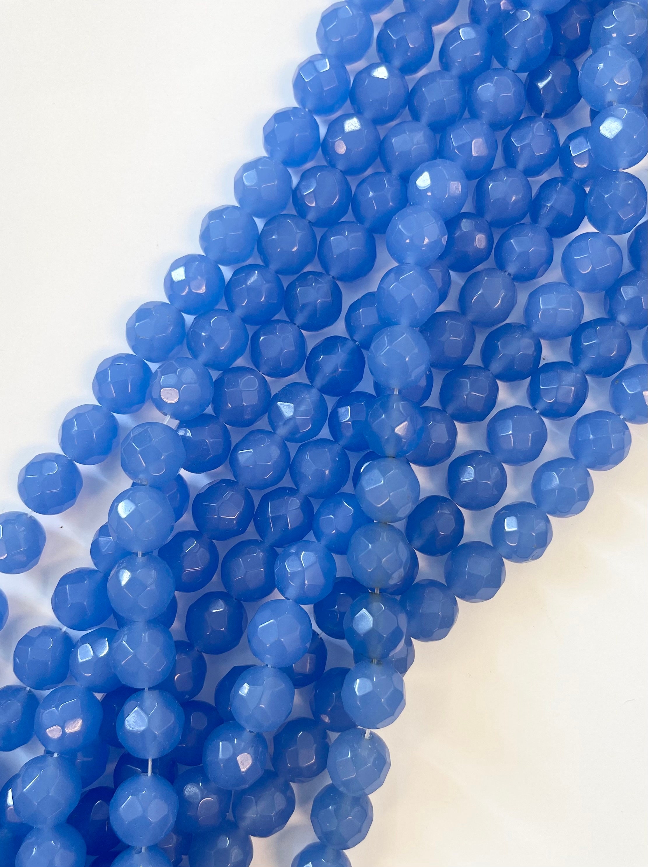 Blue Chalcedony 8mm Faceted Round Gemstone Beads--15.5 Inch Strand