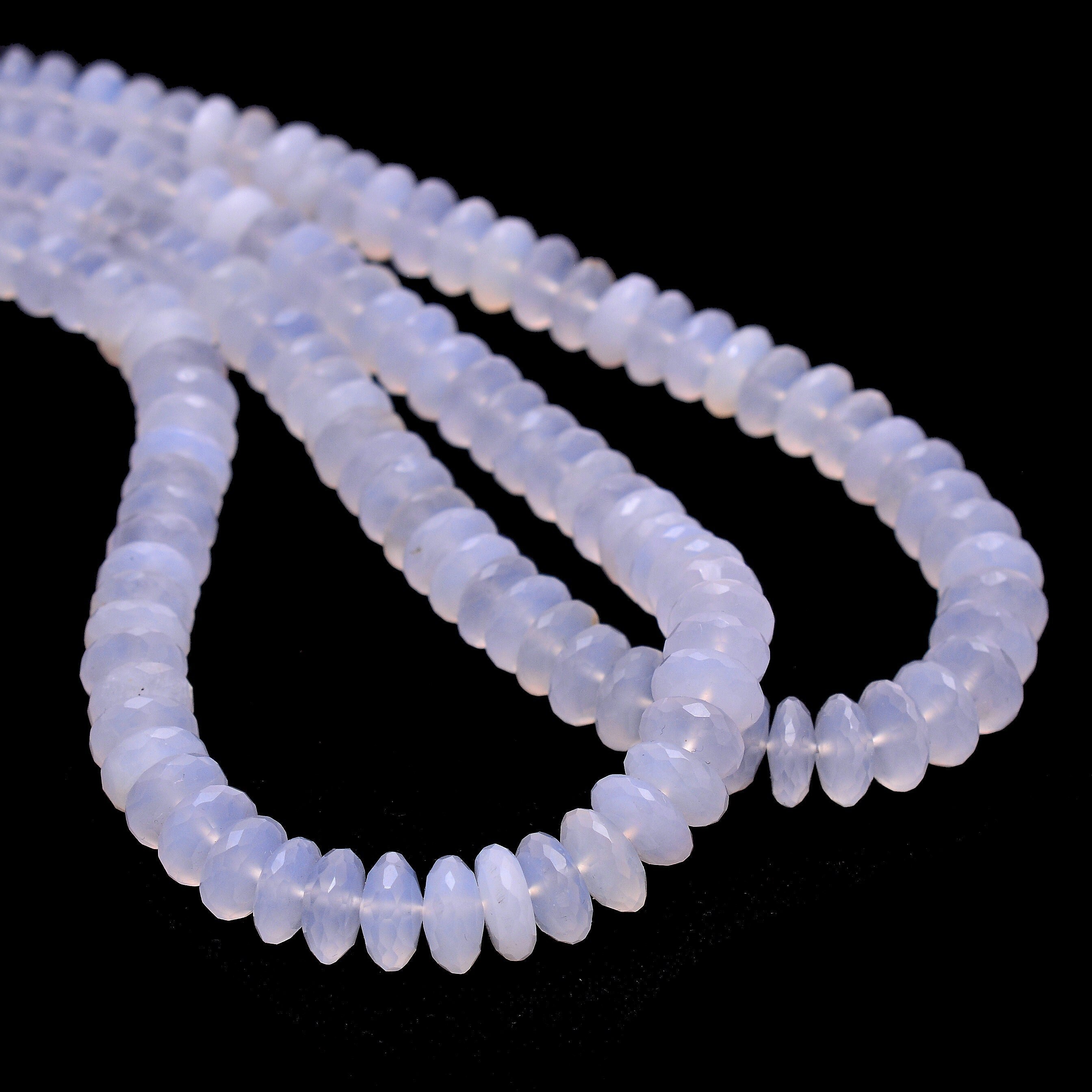 Aaa+ Blue Chalcedony 6mm-8mm Disc / Saucer Faceted Beads | 16inch Strand | Natural Chalcedony Semi Precious Gemstone German Cut Rondelles