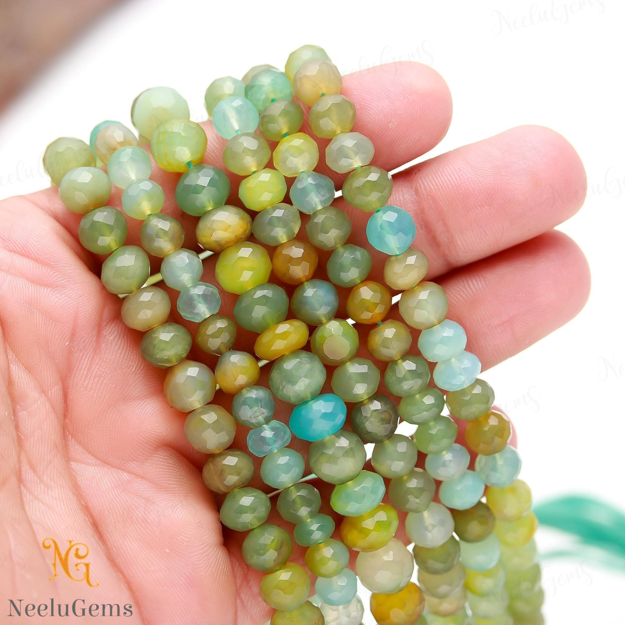 Aaa+ Blue Chalcedony Faceted Rondelle Beads,8-9 Mm Natural Chalcedony Indian Cut Beads,9" Loose Gemstone Beads For Handmade Jewelry