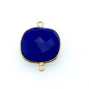 Cobalt Blue Chalcedony Pendant: Gold Finish Faceted Square Bezel (18mm) Cobalt Blue Chalcedony Pendant: Gold Finish Faceted Square Bezel (18mm)