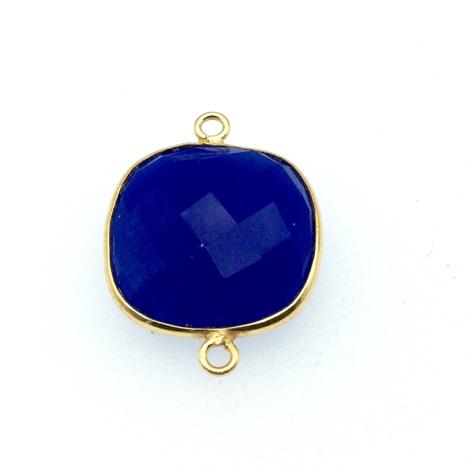 Cobalt Blue Chalcedony Pendant: Gold Finish Faceted Square Bezel (18mm)