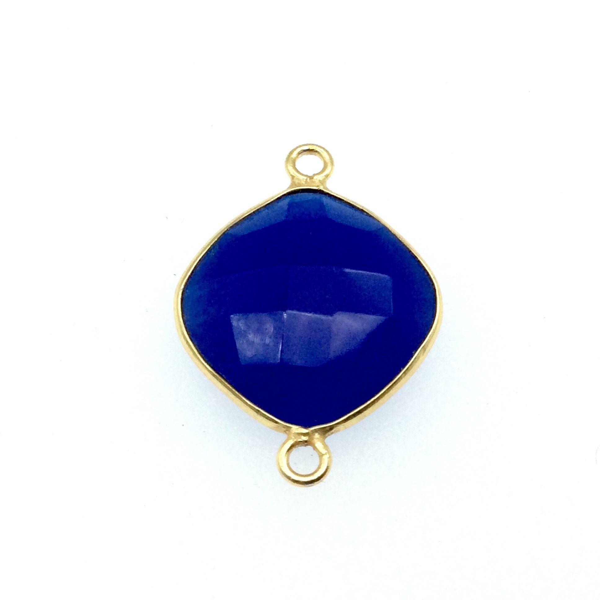 Gold Faceted Cobalt Blue Chalcedony Diamond Bezel Connector (15mm)