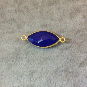 Gold Faceted Cobalt Blue Chalcedony Marquise Bezel Connector (10mm x 20mm) Gold Faceted Cobalt Blue Chalcedony Marquise Bezel Connector (10mm x 20mm)