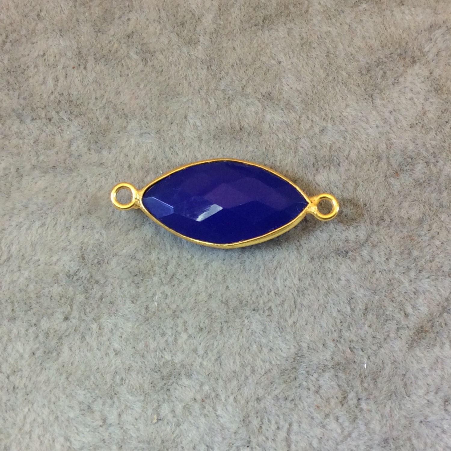 Gold Faceted Cobalt Blue Chalcedony Marquise Bezel Connector (10mm X 20mm)