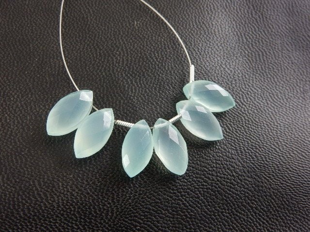 Blue Chalcedony Marquise Gemstone Beads: Faceted Jewelry Making (7x14mm, 6 Beads)