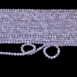 Natural Blue Chalcedony 3mm-4mm Faceted Rondelle Beads, 13inch Strand, AAA+ Chalcedony Semi Precious Gemstone Round Beads for Jewelry Making