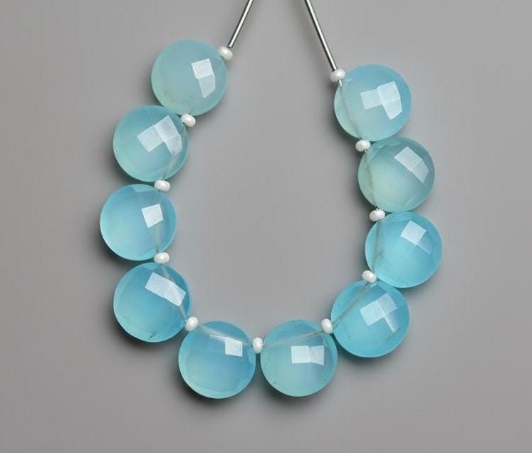 Natural Blue Chalcedony Beads Pair 10mm Faceted Round Briolette Calibrated Gemstone Beads For Earring Making Jewelry Beads 6,8,10pcs No4554