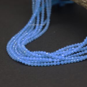 Natural Blue Chalcedony Faceted Round Beads - 2-2.5 mm Chalcedony Round Beads - Diamond Cut Beads - AAA Quality Blue Chalcedony Beads - 13"