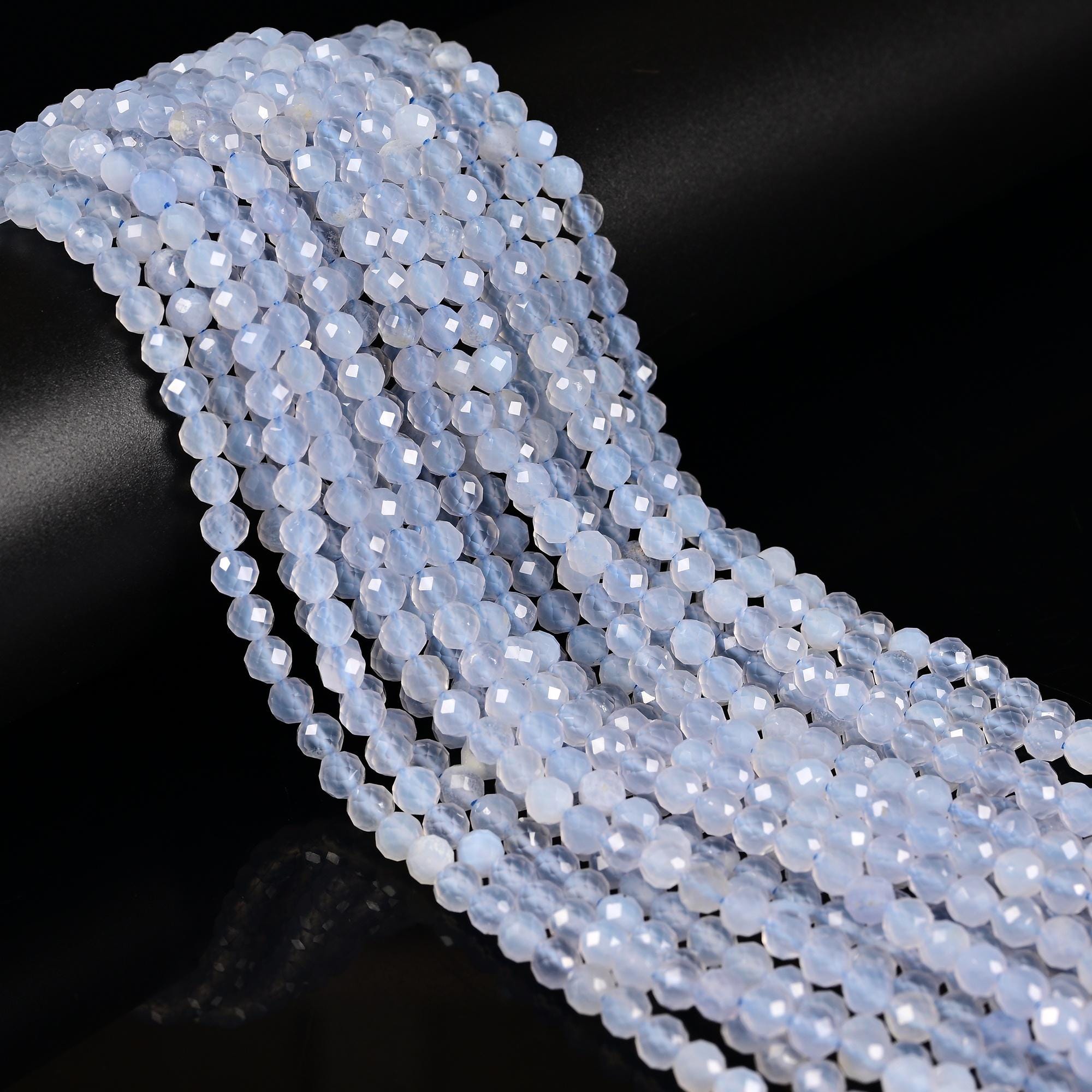 Natural Blue Chalcedony Faceted Round Beads Size 5mm 15.5" Strand