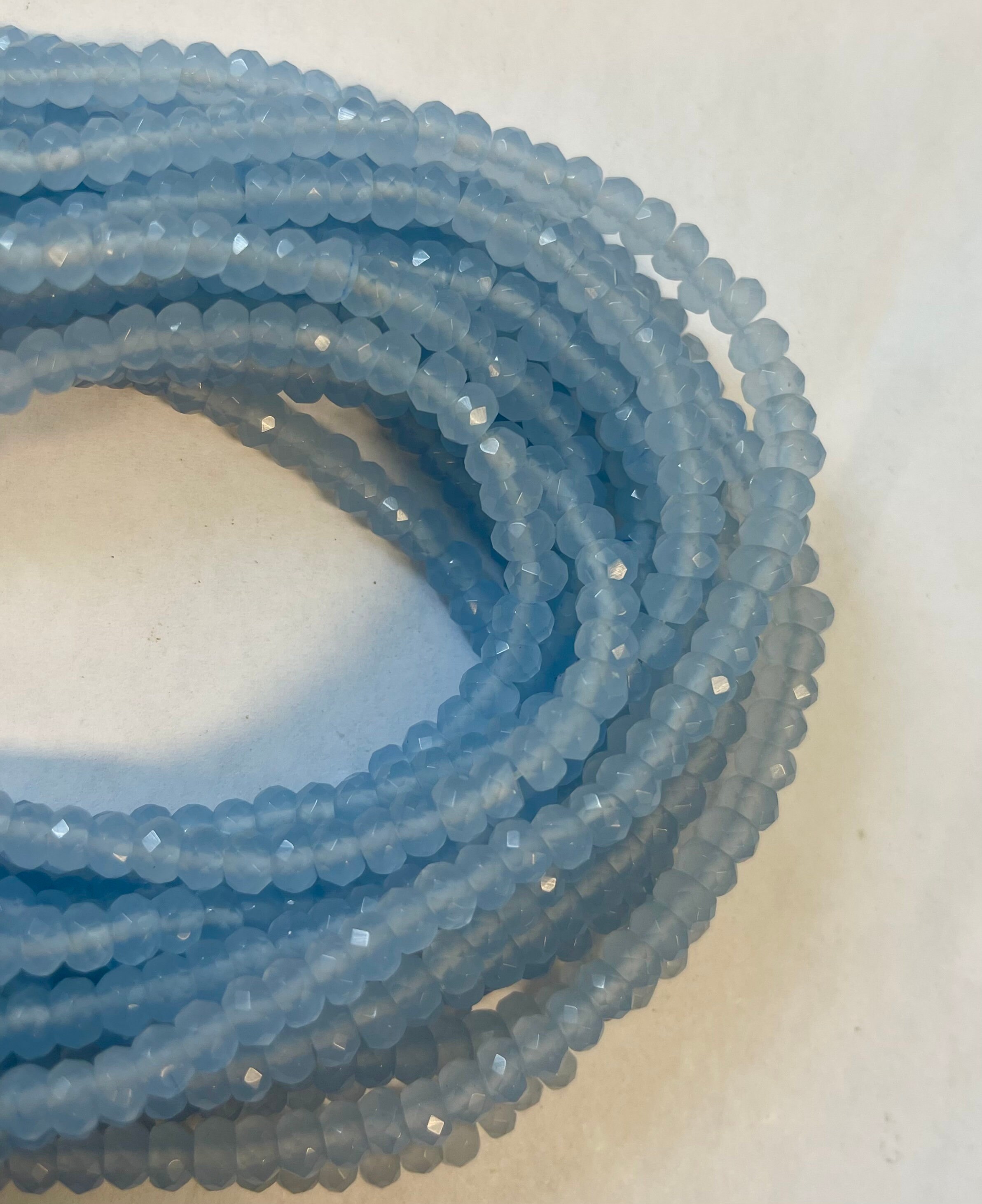 Blue Chalcedony Faceted Rondelle-6x4mm -15.5 Inch Strand- Blue Chalcedony Faceted Rondelle-6x4mm -15.5 Inch Strand-
