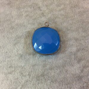 Teal Blue Chalcedony Bezel: Gunmetal Faceted Square Pendant (20mm) Teal Blue Chalcedony Bezel: Gunmetal Faceted Square Pendant (20mm)
