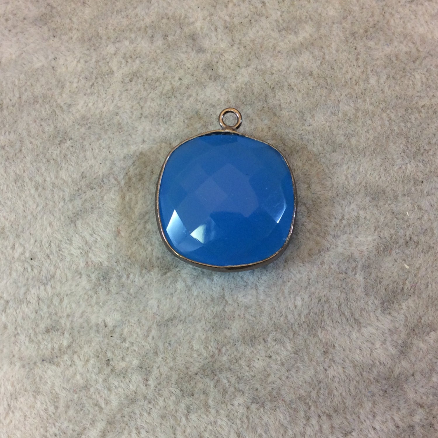 Teal Blue Chalcedony Bezel: Gunmetal Faceted Square Pendant (20mm)