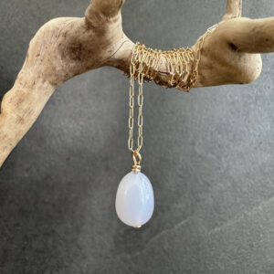 Blue Chalcedony Necklace: 14k Gold-Filled Paperclip Chain, Gemstone Drop