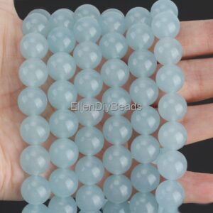 4-12mm Light Blue Chalcedony, Round Smooth Beads, Handmade Necklace, Loose Bead Strand, Wholesale Beads, Loose Beading Supplies----stn00238