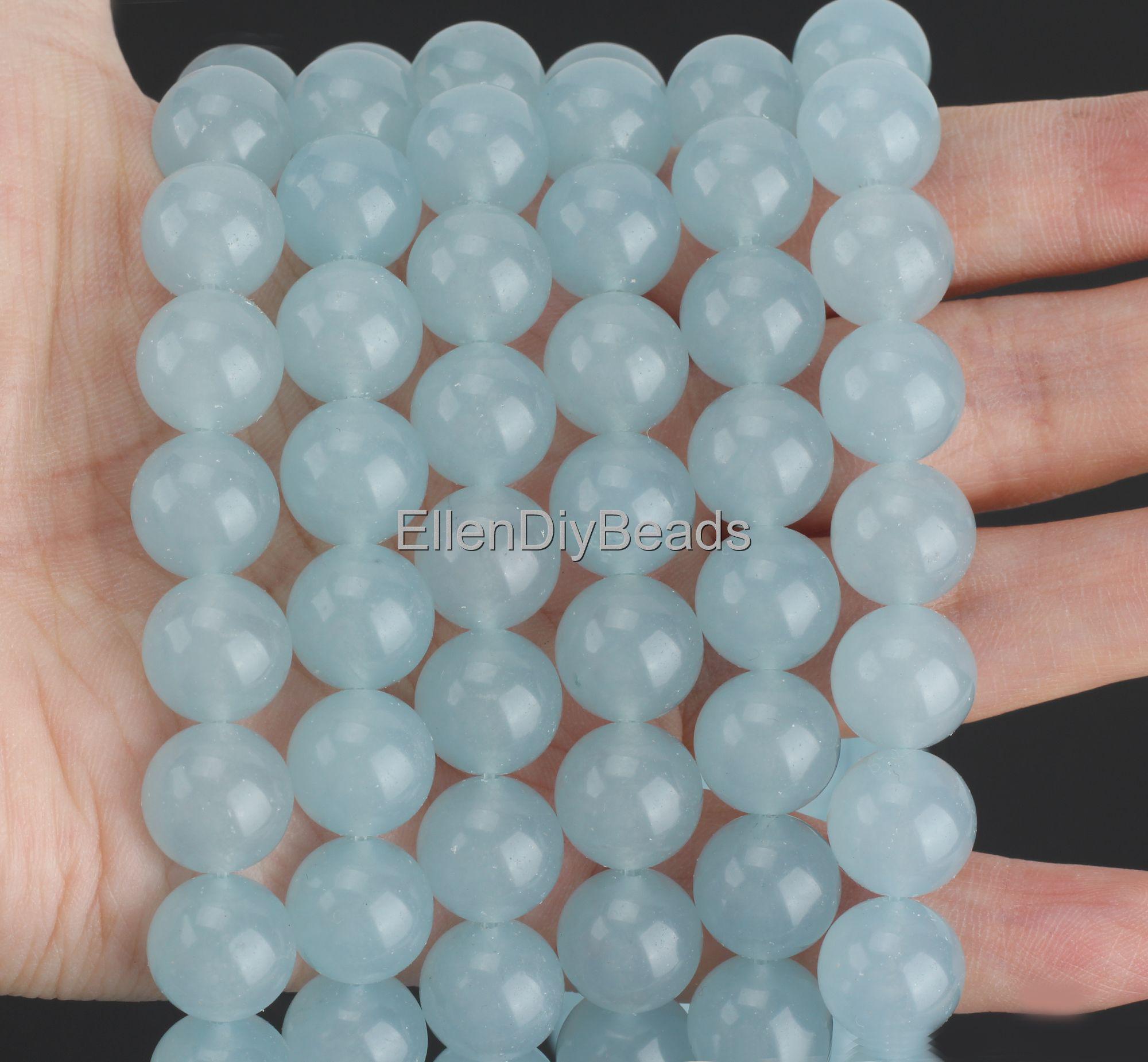 4-12mm Light Blue Chalcedony, Round Smooth Beads, Handmade Necklace, Loose Bead Strand, Wholesale Beads, Loose Beading Supplies----stn00238