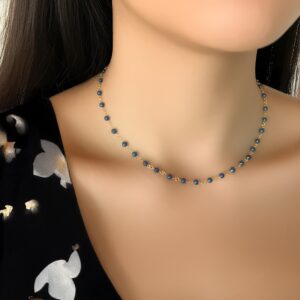 4mm Blue Chalcedony Necklace Rosary Chain Dainty Jewelry Minimalist Gift Beaded Necklace Gemstone Necklace Handmade Jewelry