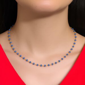 5mm Blue Chalcedony Necklace Dainty Necklace Minimalist Necklace Rosary Chain Beaded Necklace Gemstone Necklace Handmade Jewelry