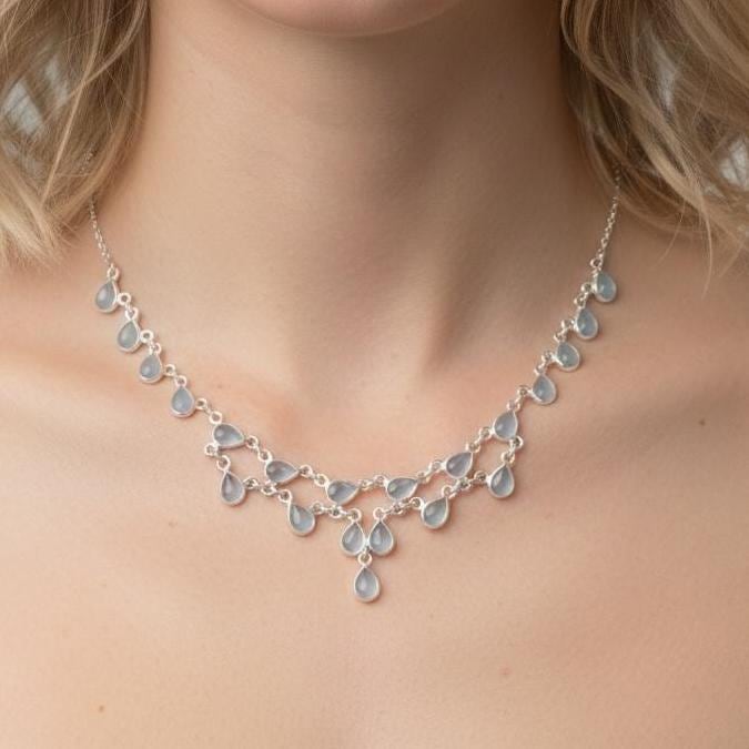 Blue Chalcedony 925 Sterling Silver Gemstone Handmade Necklace