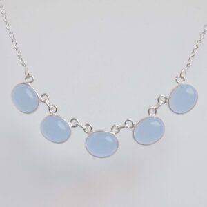Blue Chalcedony 925 Sterling Silver Necklace: Oval Gemstone, Handmade