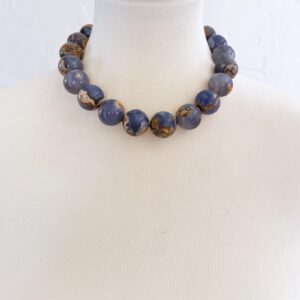 Argentinian Angel Skin Blue Chalcedony 20mm Round Beaded Necklace with Toggle Clasp - Hand Knotted