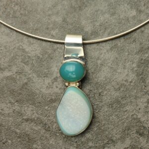 Caribbean Druzy Necklace, Caribbean Blue Chalcedony & Blue Druzy Cabochon in Sterling Silver