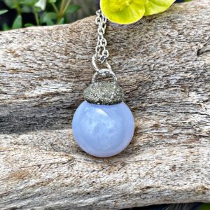 Blue Chalcedony Necklace, Crystal Sphere Jewelry