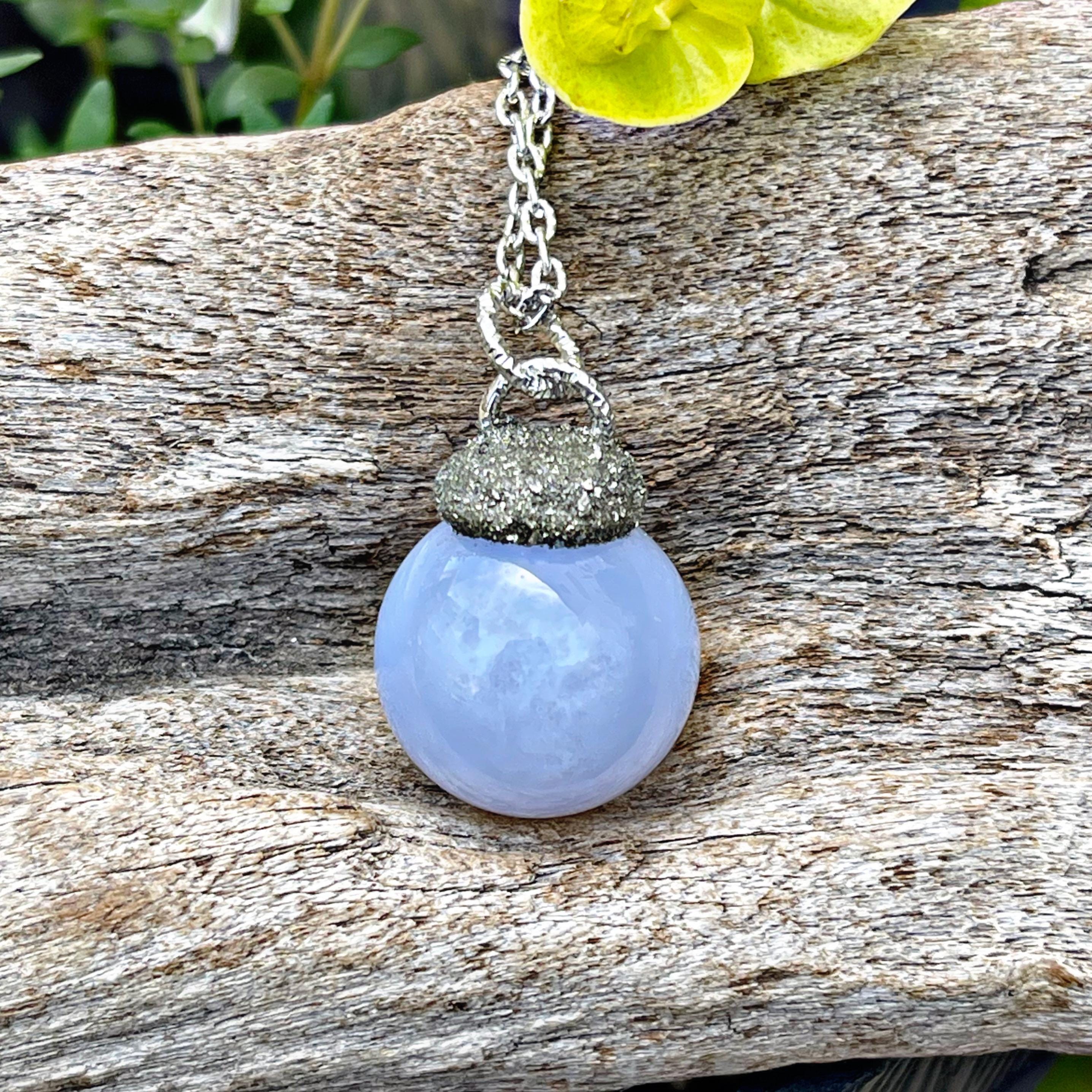 Blue Chalcedony Necklace, Crystal Sphere Jewelry