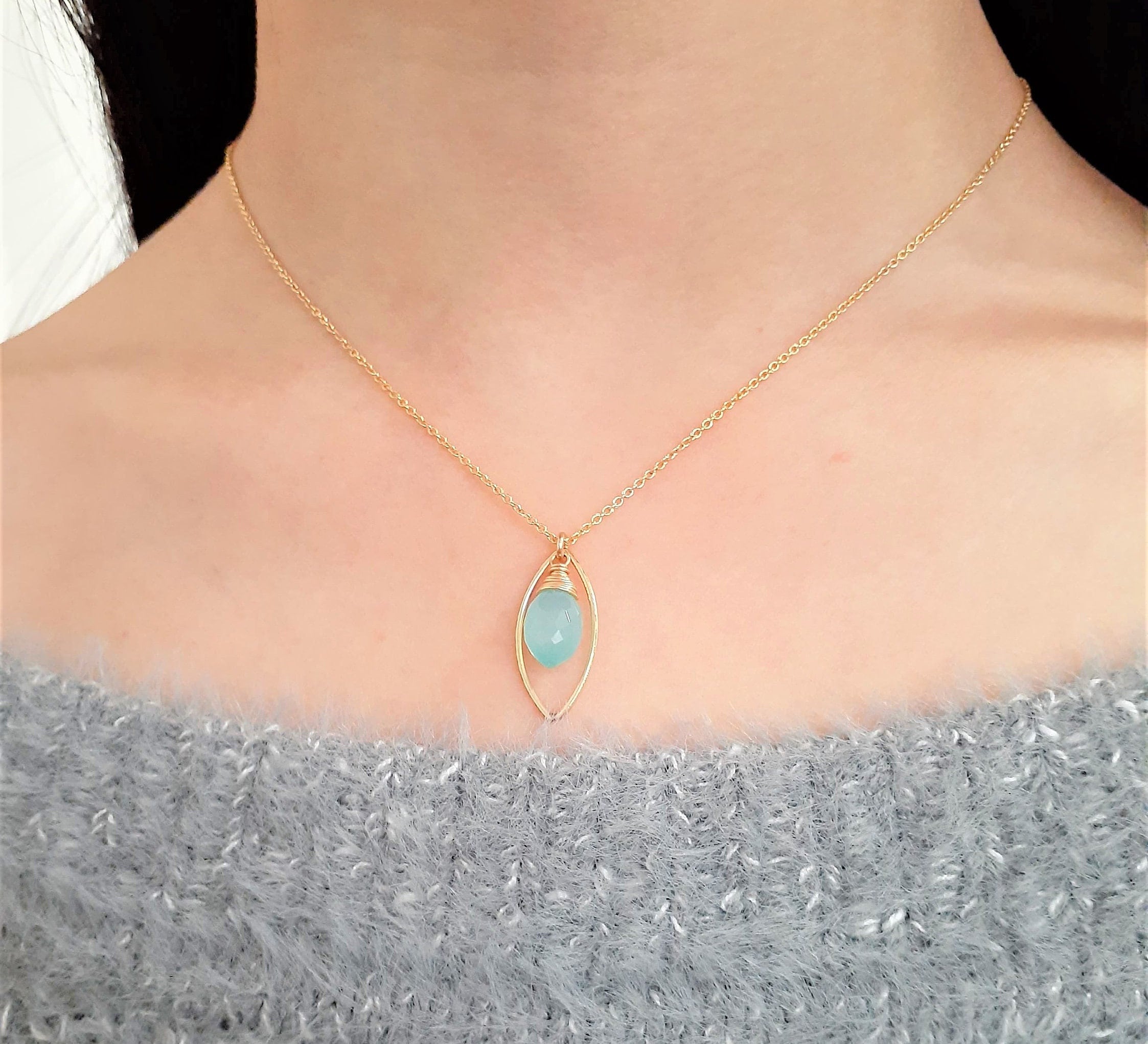 Blue Chalcedony Necklace, Gemstone Necklace / Handmade Jewelry / Necklaces For Women, Simple Gold Necklace, Layered Necklace, Dainty Boho