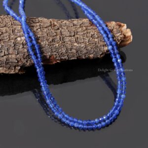 Genuine Blue Chalcedony Quartz Beaded Necklace, 3mm Micro Faceted Round Beads Necklace, 2 Strands Minimalist Necklace, Women's, Gift For Her