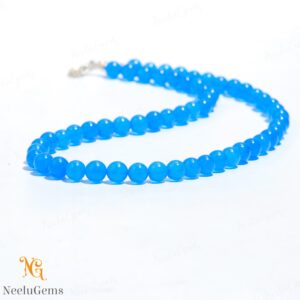 Natural Blue Chalcedony Necklace, 8mm Genuine Beaded Jewelry, Calming Blue Lace Stone, Handmade Minimalist Gift For Her, Serenity Jewelry