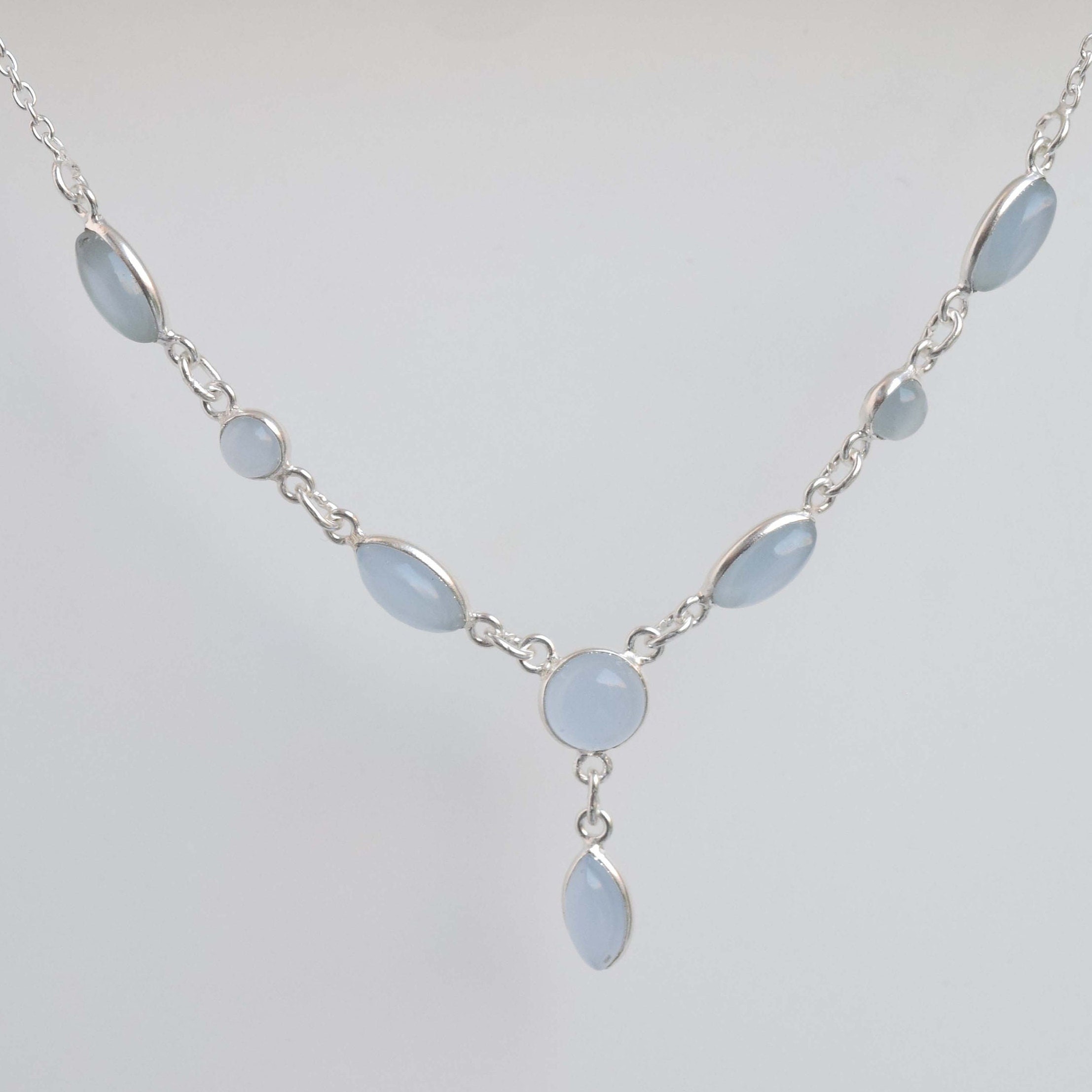 Blue Chalcedony Sterling Silver Necklace: Handmade Gemstone Chain
