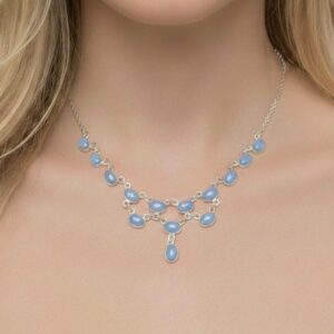 Blue Chalcedony Sterling Silver Necklace, Artisan Dangle Jewelry