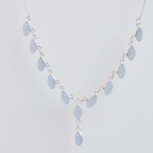 Blue Chalcedony Sterling Silver Necklace: Handmade Marquise Gemstone Chain