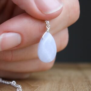 Blue Chalcedony Sterling Silver Necklace: Healing Crystal Jewelry