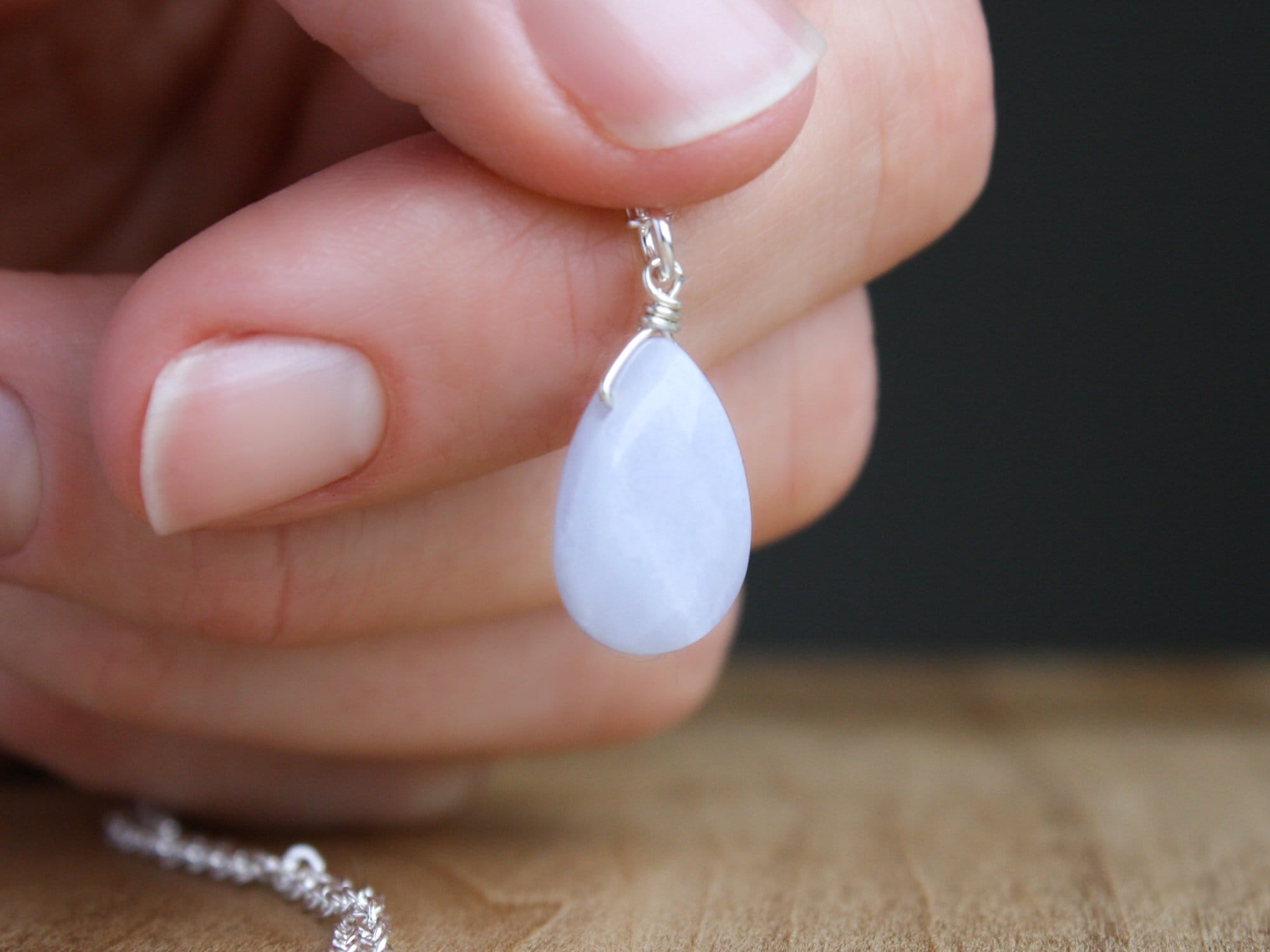 Blue Chalcedony Sterling Silver Necklace: Healing Crystal Jewelry
