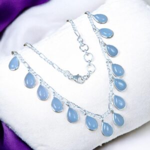 Blue Chalcedony Teardrop Necklace: 925 Sterling Silver Dangle, Handmade