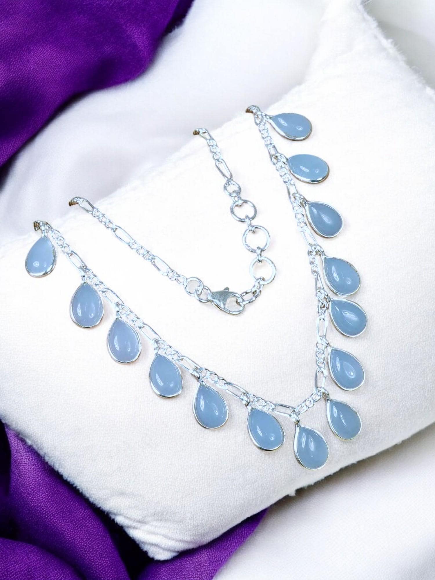 Blue Chalcedony Teardrop Necklace: 925 Sterling Silver Dangle, Handmade