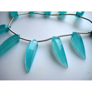 10 Pieces Aqua Blue Chalcedony Briolette Beads, 25mm To 18 Each Faceted Horn Shaped Chalcedony Gemstones