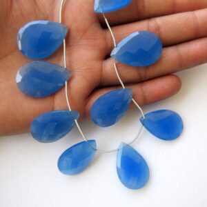 10 Pieces Blue Chalcedony Faceted Pear Shaped Briolette Beads, 20x30mm Calibrated Blue Chalcedony Briolettes, Gds816
