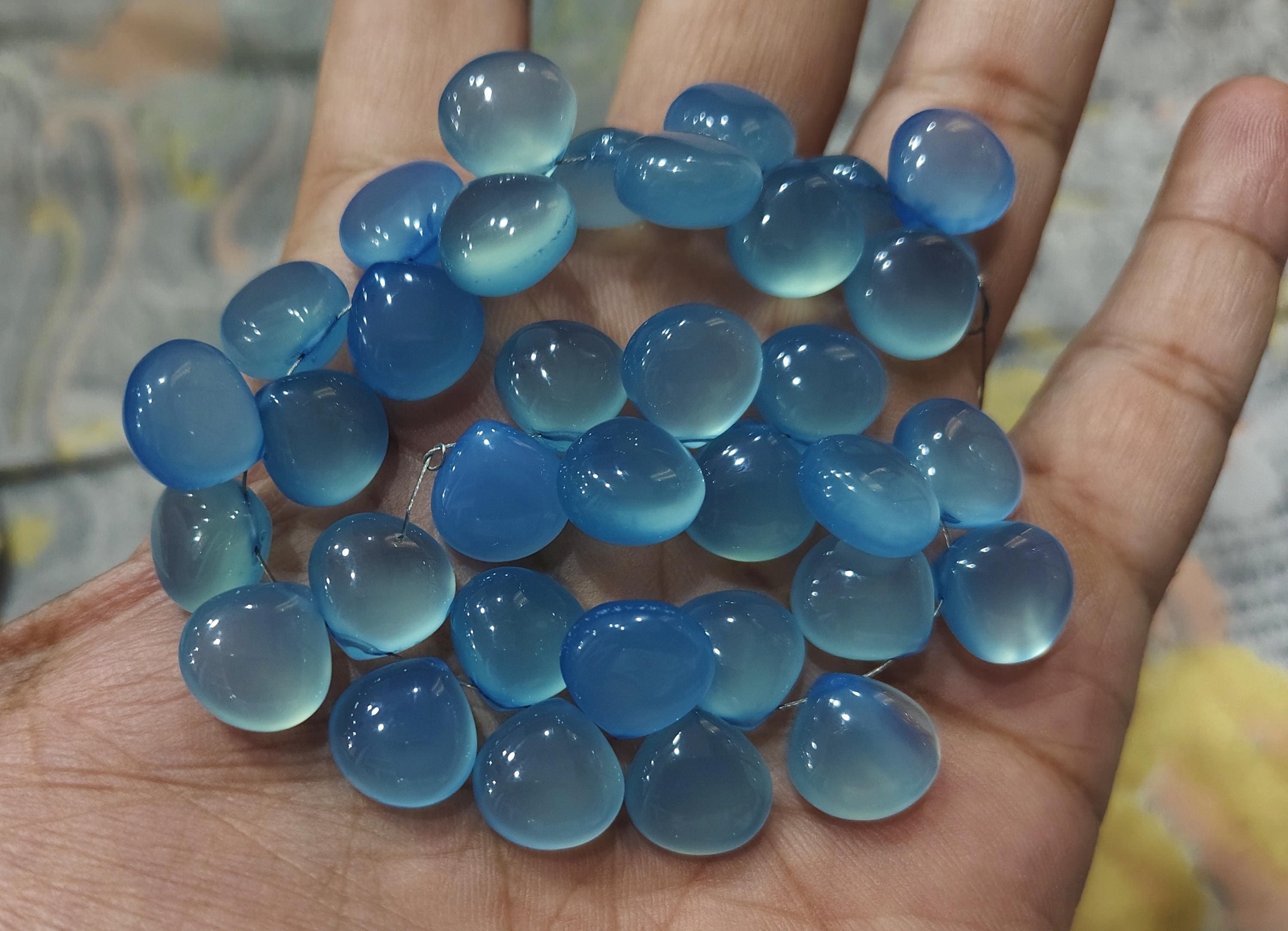 10 Beads, Super Finest, Sky Blue Chalcedony Smooth Heart Shape Briolette, Size 12mm 10 Beads, Super Finest, Sky Blue Chalcedony Smooth Heart Shape Briolette, Size 12mm