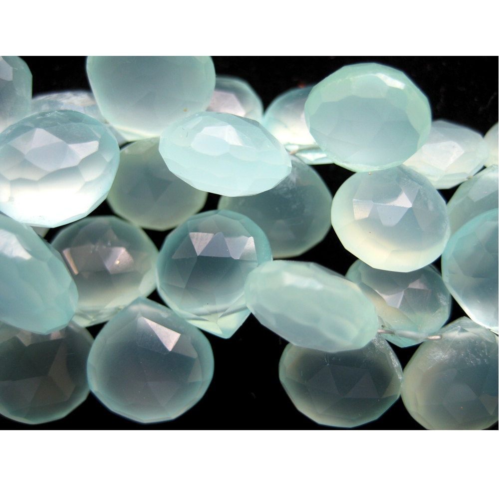 10mm Aqua Chalcedony Faceted Hearts, Blue Chalcedony Briolettes For Jewelry, Chalcedony For Necklace (4in To 8in Options)