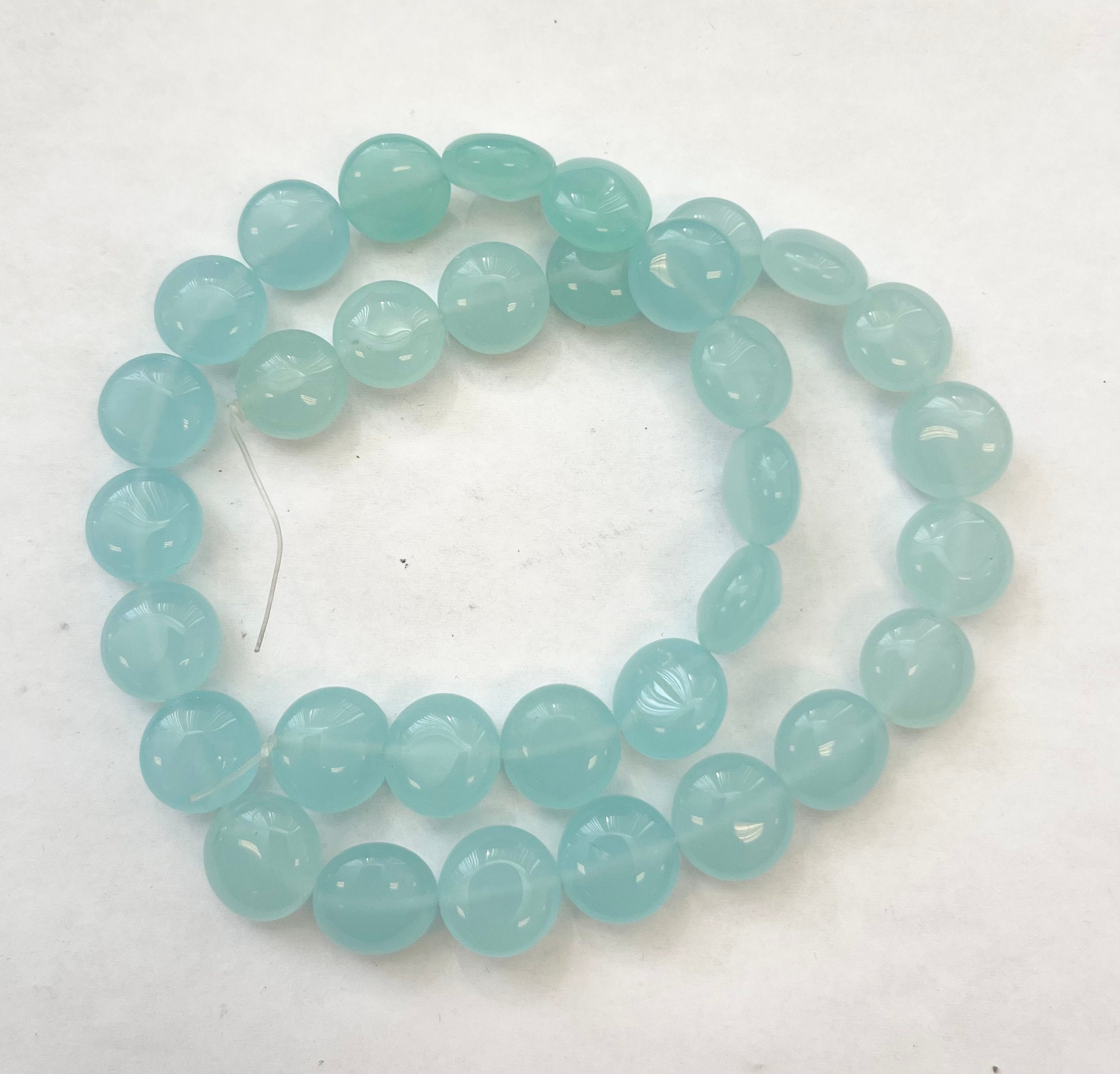 Blue Chalcedony 12x6mm Flat Coin Gemstone Beads--15.5'' Blue Chalcedony 12x6mm Flat Coin Gemstone Beads--15.5''